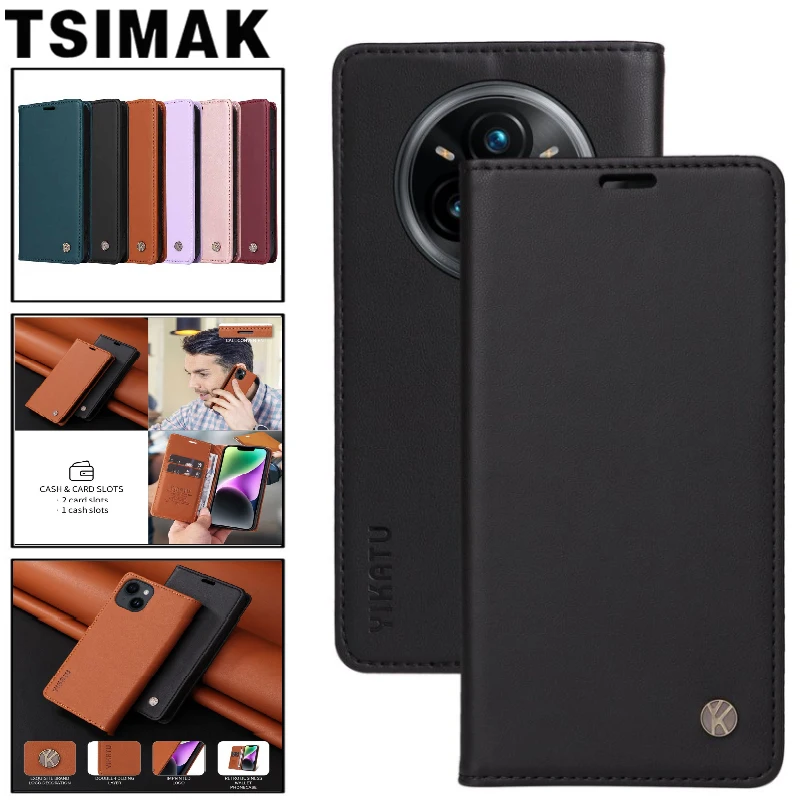 Leder-Handyhülle für Realme 13 14 Pro Plus 12 11 10 9 8i 9i 14X 14T Realme 14 14Pro + 4G 5G Starke magnetische Flip Wallet Cover