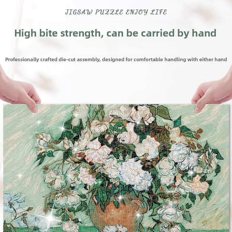 GUBU 1000피스 DIY 퍼즐 성인용 스트레스 해소 - 고흐 화이트 로즈 치료용 아트 장난감 - 교육용 어린이 가족 보드 게임