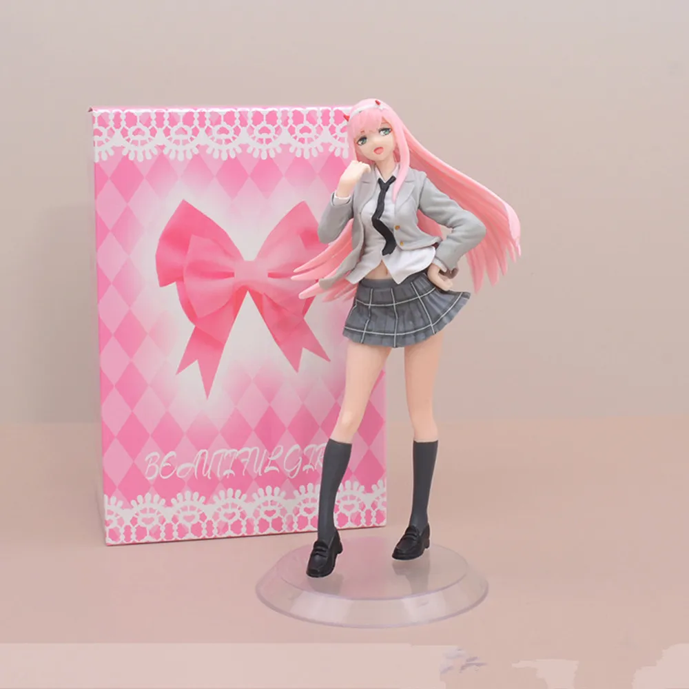 ESCURO na figura anime FRANXX, 02 ZERO DOIS, uniforme escolar, saia JK para vestir, modelo de brinquedo, estátua de PVC, presentes de aniversário, 18cm