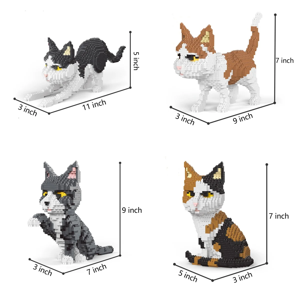 KNEW BUILT-Adorável Cat Mini Model Building Blocks para Crianças, Opções de Rostos, Laranja e Preto, Estilo Pet Fans, Brinquedos de Tijolos