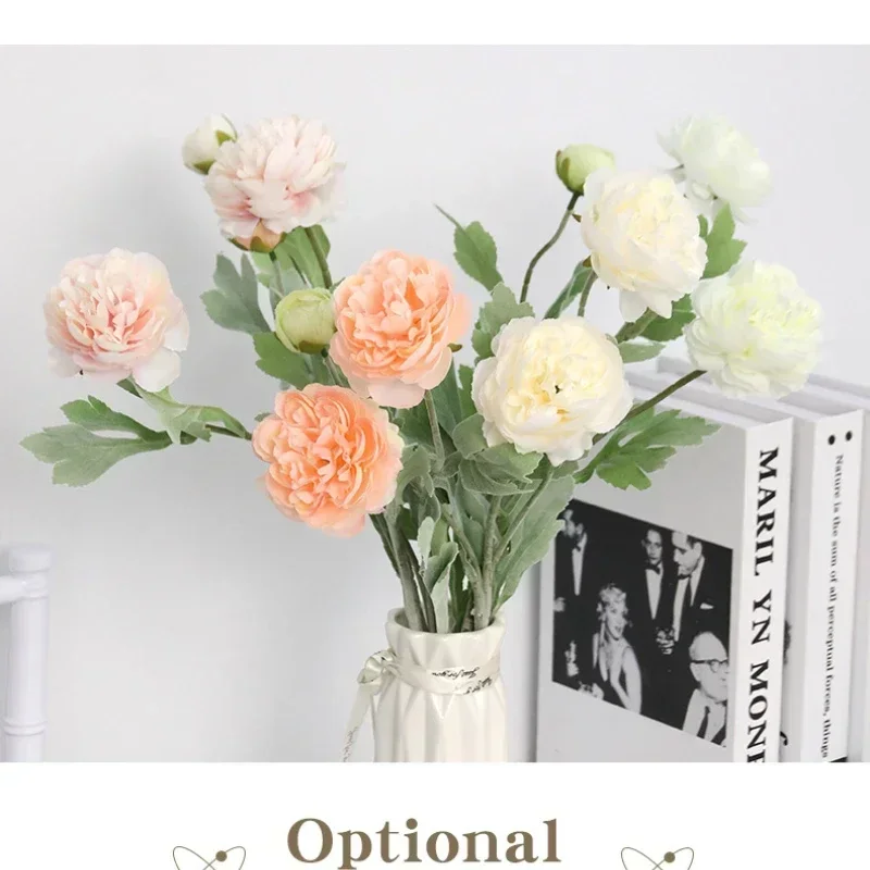 Coffee Shop Decorative Artificial Flowers Silk 3 Heads Peony Office Decoration 3 Heads Lotus Simulation Flower Fake Plant