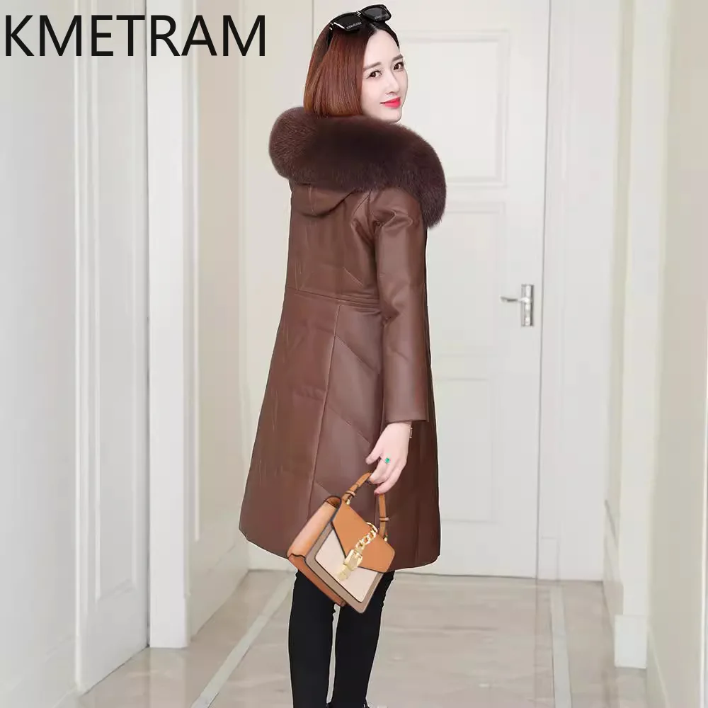 100% Sheepskin Puffer Jacket Women Luxury Long Down Coats with Hood 2024 Winter Womans Clothing Fox Fur Collar Пуховик Женский