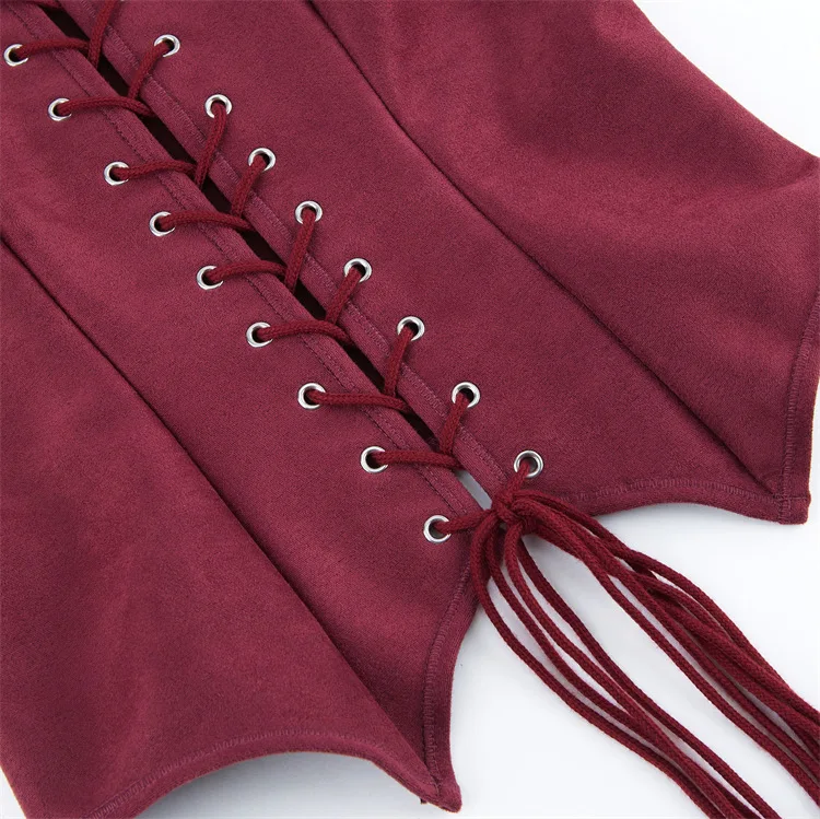 Retro Mittelalterliches Damen-Wildleder-Korsett-Oberteil Vintage Viktorianische Piraten-Damenweste Renaissance Cosplay Piraten-Halloween-Crop-Weste – Detail 15