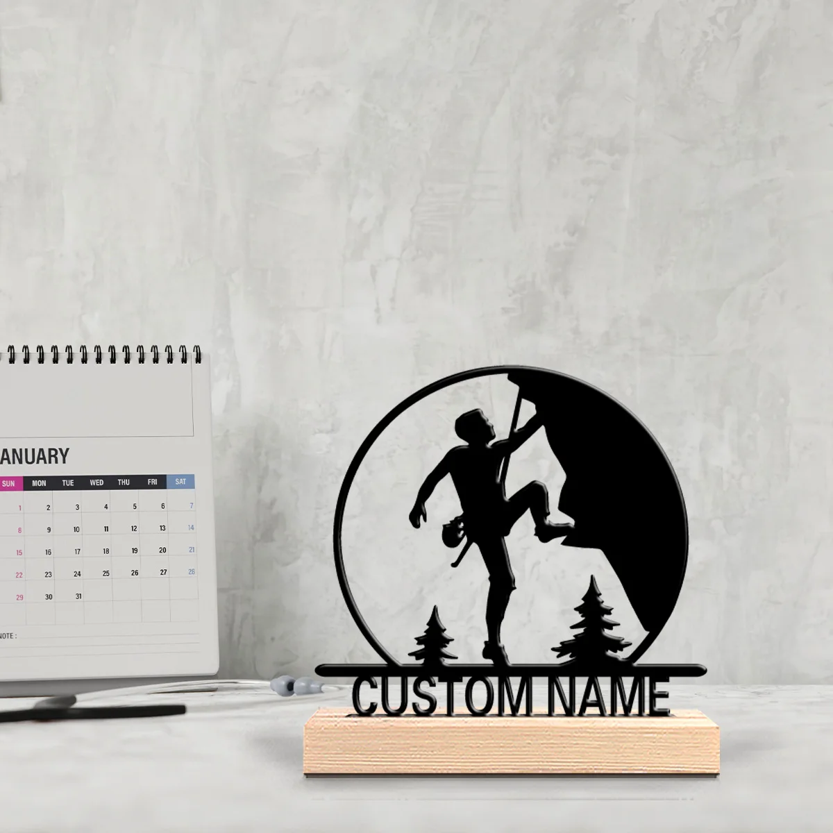 1pc Fashion Personalized Custom Rock Climbing Metal Statues Metal Art With Wooden Base With A Wooden Base, Perfect For Bedrooms, - Image 2