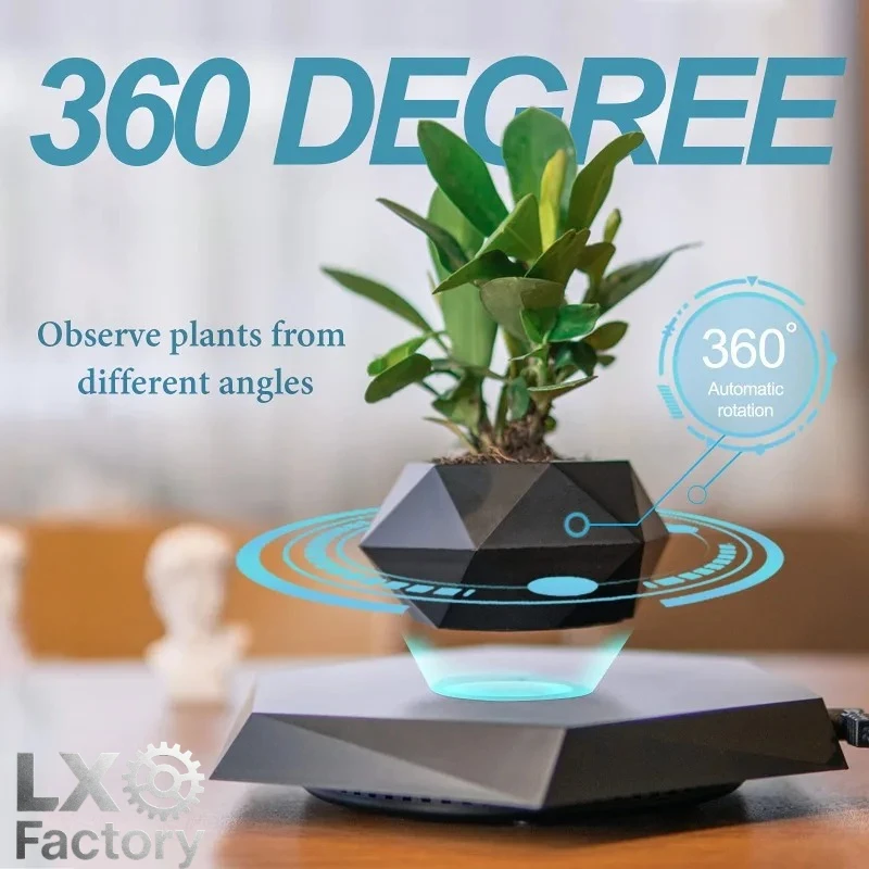 Magnetic Levitating Flower Pot Air Bonsai Black Suspension Floating Plant Pot 360 Degree Rotation Pot