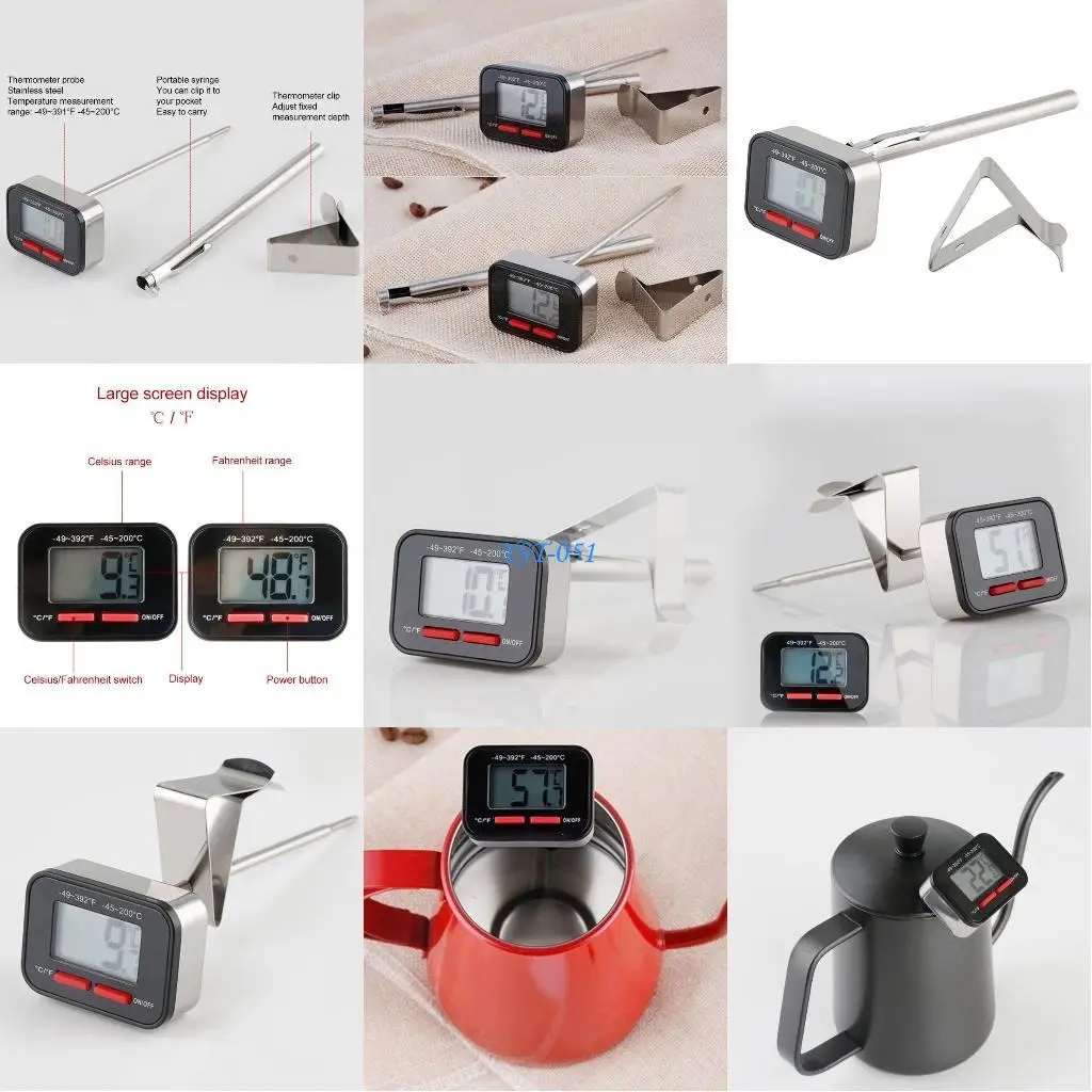 

E15A Large Screen Electronic Thermometer Handdrip Coffee Kitchen Thermometer Measure