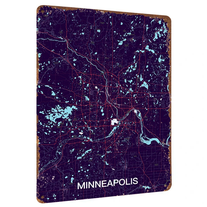 Minneapolis City Map Metal Wall Art Modern Urban Decor for Home Office Living Room Minimalist Design