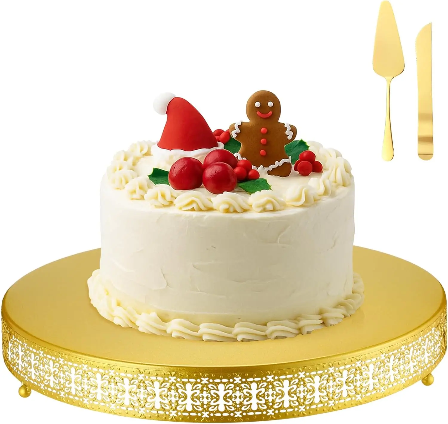 

18 Inch Gold Metal Christmas Cake Stand with Cutting Tool, Cupcake Dessert Display for Holiday Wedding Birthday Parties