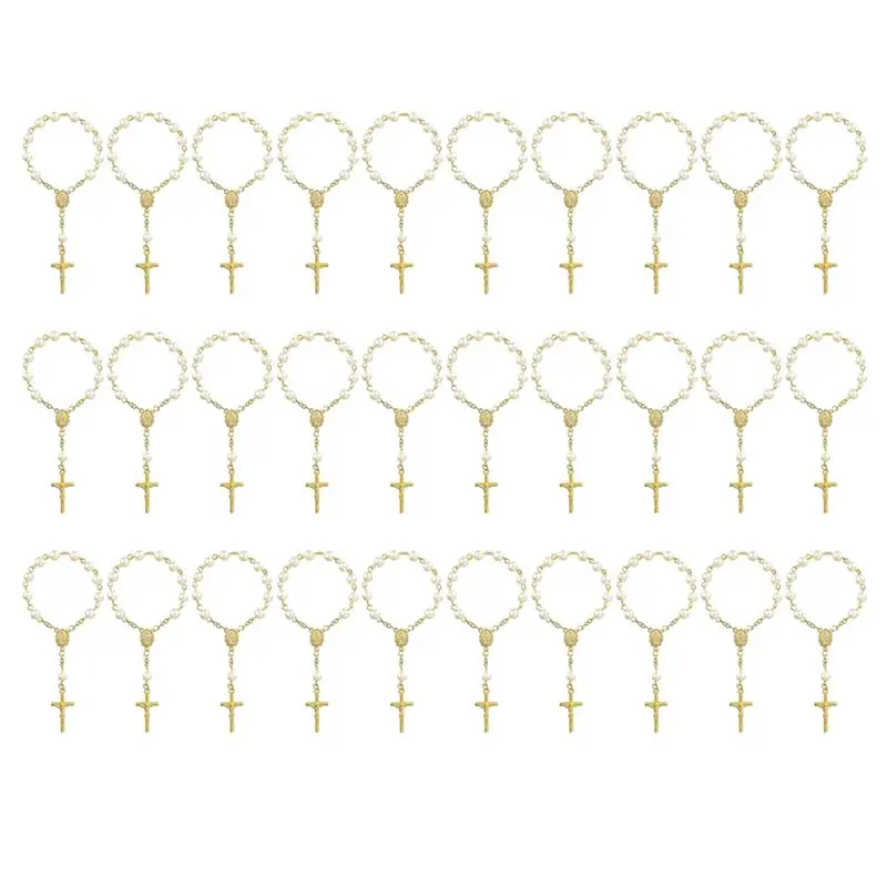 

Набор из 30 мини-розариев для крещения, свадьбы или вечеринки: акриловые бусины, искусственный жемчуг, органзовые мешочки.