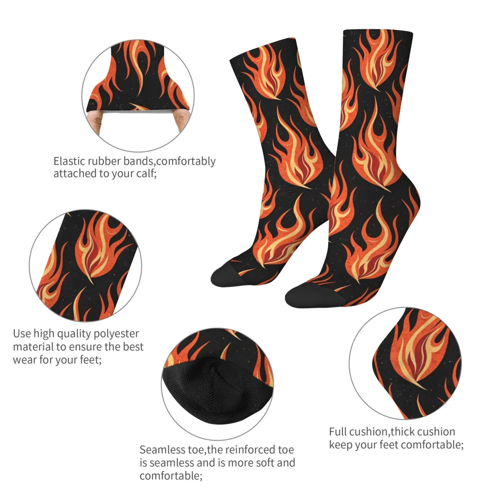 جوارب Harajuku Retro Flame Print للرجال - رواية، نمط شارع مجنون، جوارب كاجوال، مريحة، قابلة للتنفس، جوارب مضادة للانزلاق - هدية