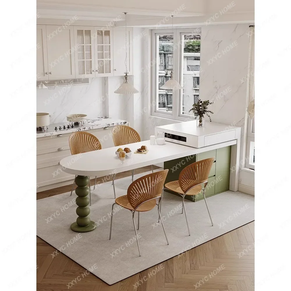 

Выдвижной обеденный стол для кухонного островка, встроенная домашняя дуга для маленькой квартиры, кухонный остров, каменная тарелка, обеденный стол