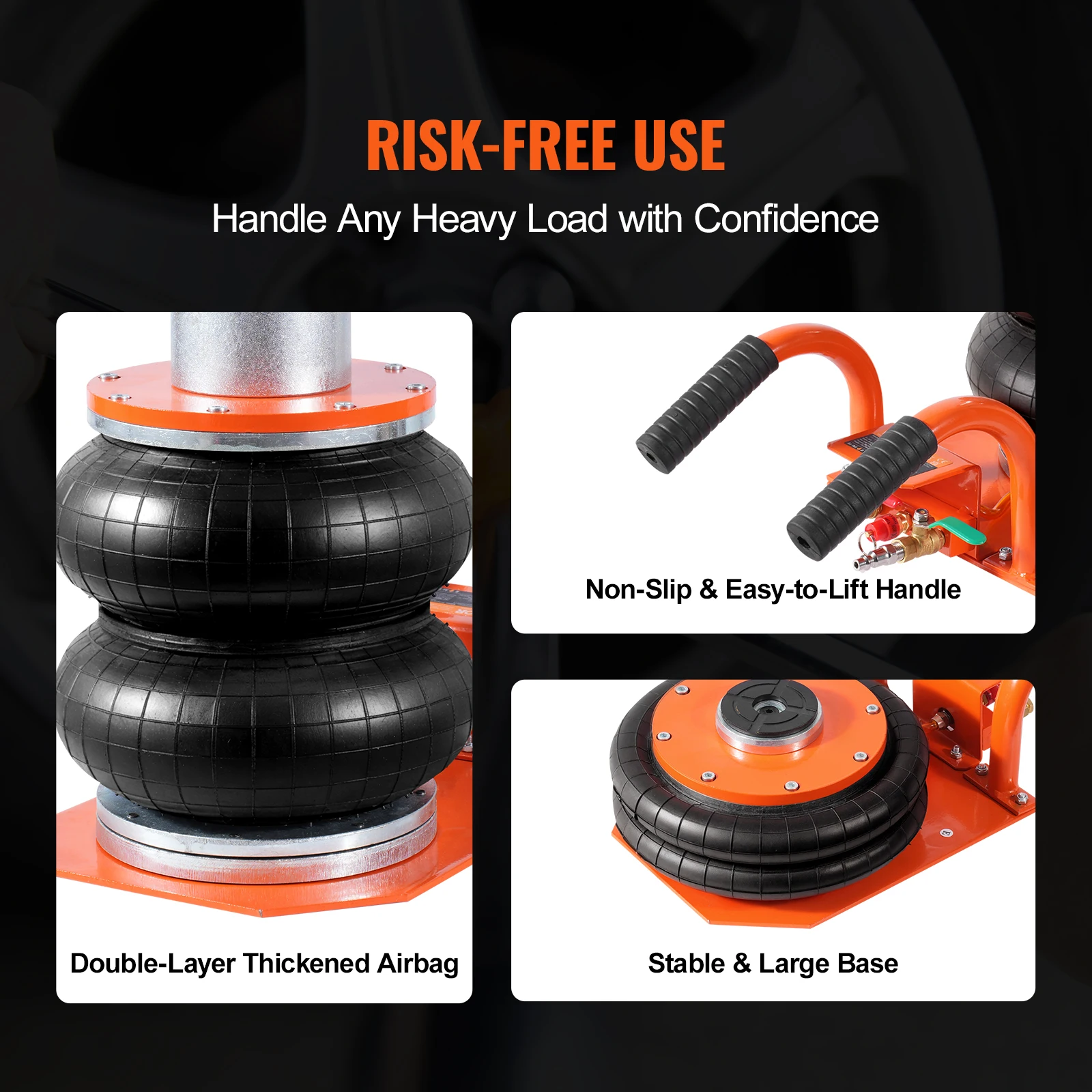 SucceBuy 3T エアージャッキ 3-8S 空気圧式リフティングジャッキ 高さ調整可能なコラム付き スチールチューブ6本 厚いゴムパッド セダン、SUV、ピックアップトラックに適合