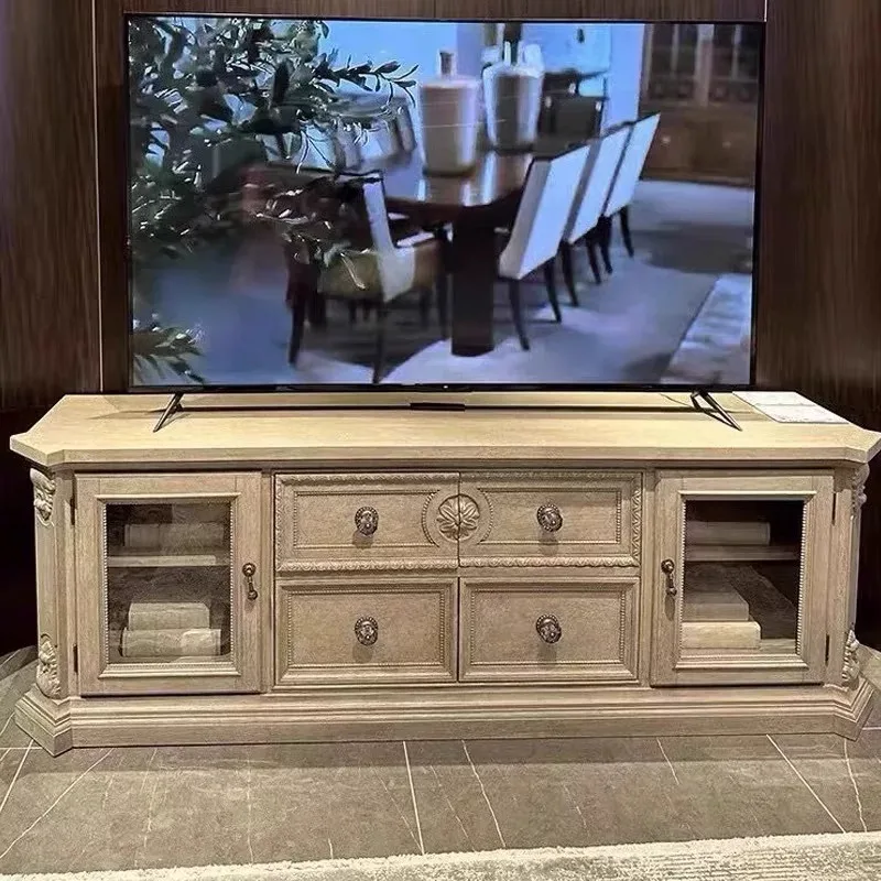 Architectural Renaissance TV Cabinet American Solid Wood Carving TV Cabinet European Living Room Retro Old Locker