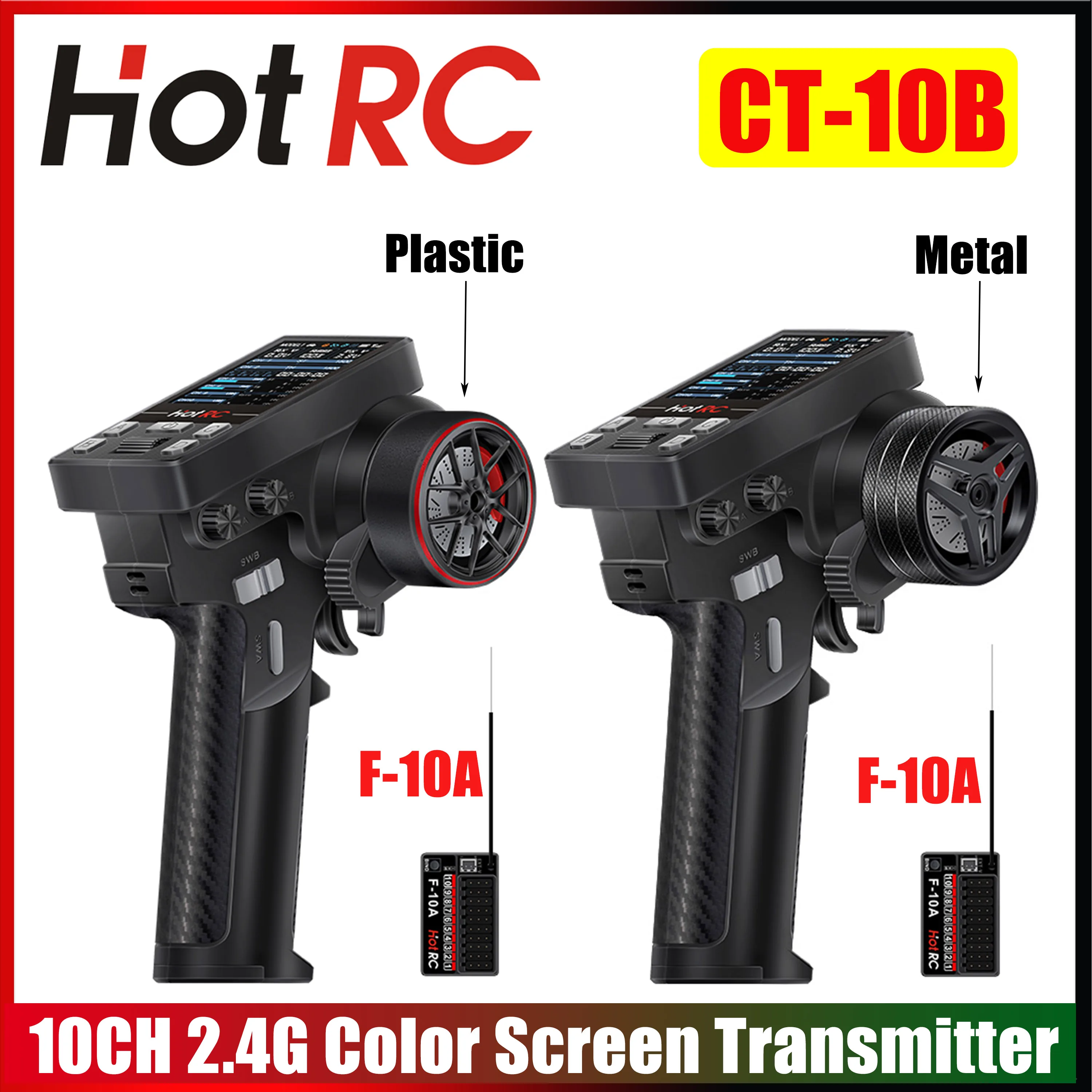 

HOTRC CT10B 2,4 ГГц 10-канальный передатчик, металлический маховик, цветной экран, пульт дистанционного управления, приемник F-10A для радиоуправляемого автомобиля, грузовика, лодки, аксессуары