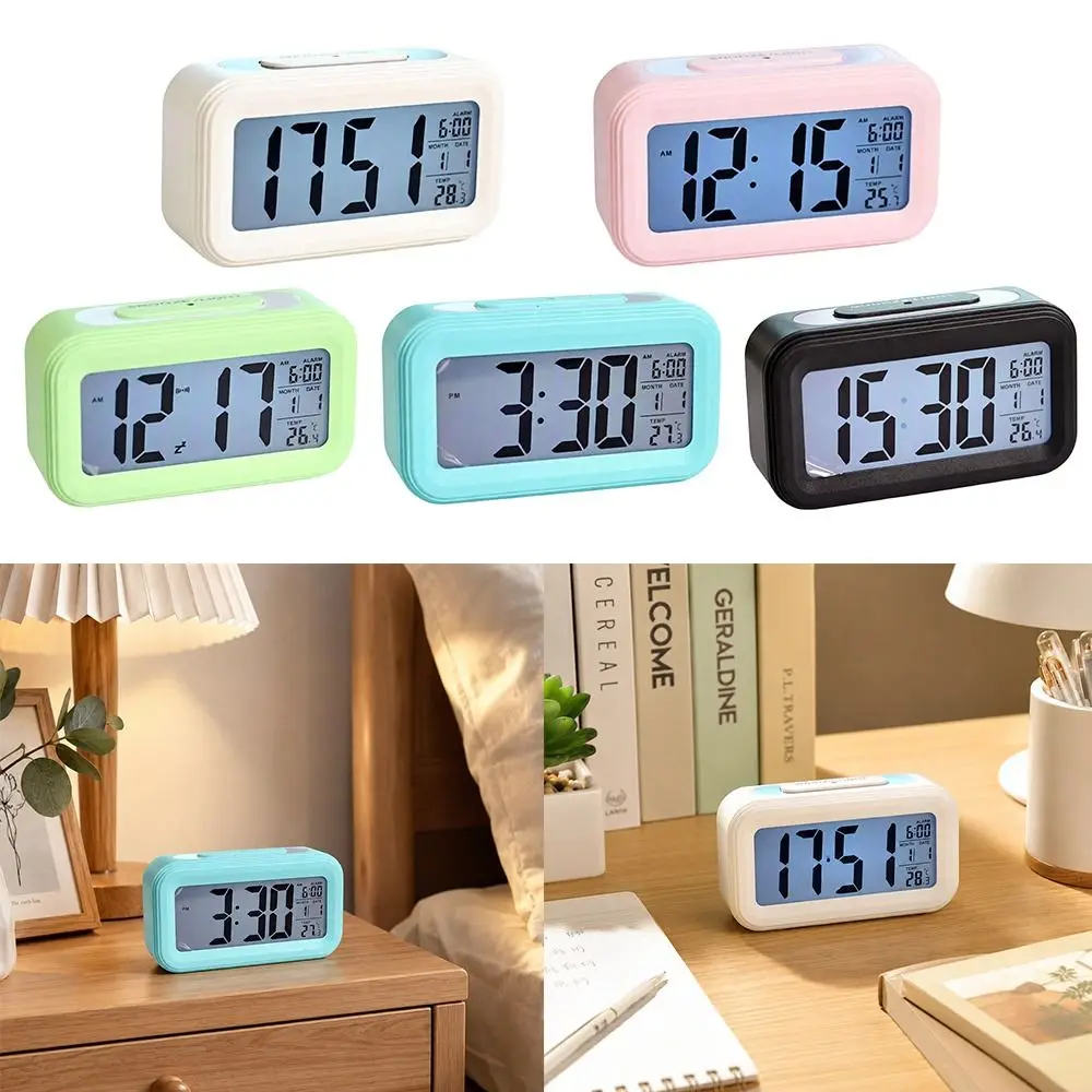 Multifunctional Digital Alarm Clock Backlight Display Thermometer LED Alarm Clock Adjustable Luminous Mode Desktop Alarm Clock