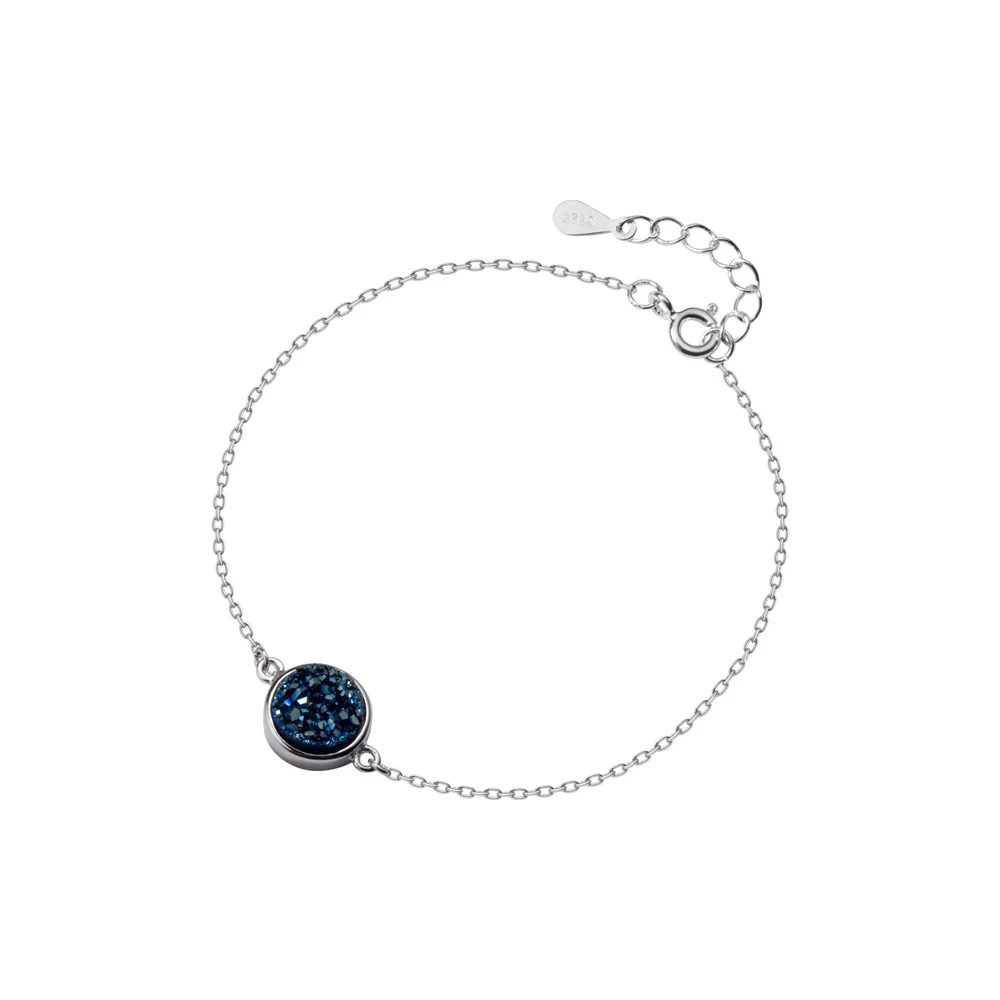 Modian Multicolor Blue Crystal Sparkling Round Chain Bracelet Fashion Charm 925 Sterling Silver Bracelets For Women Jewelry Gift