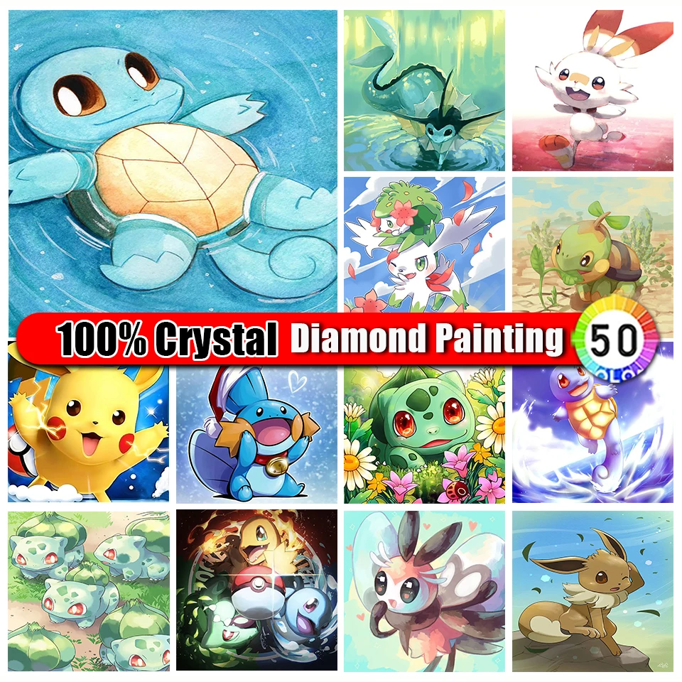 

100% Crystal Diamond Painting Pokemon Anime Pikachu Full Drill Mosaic Rhinestones 5D DIY Diamond Embroidery Pictures Home Decor