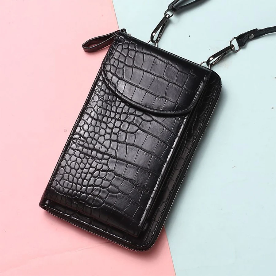 

Multi functional retro PU leather crossbody bag alligator solid color mobile phone bag womens casual flip shoulder bag wallet