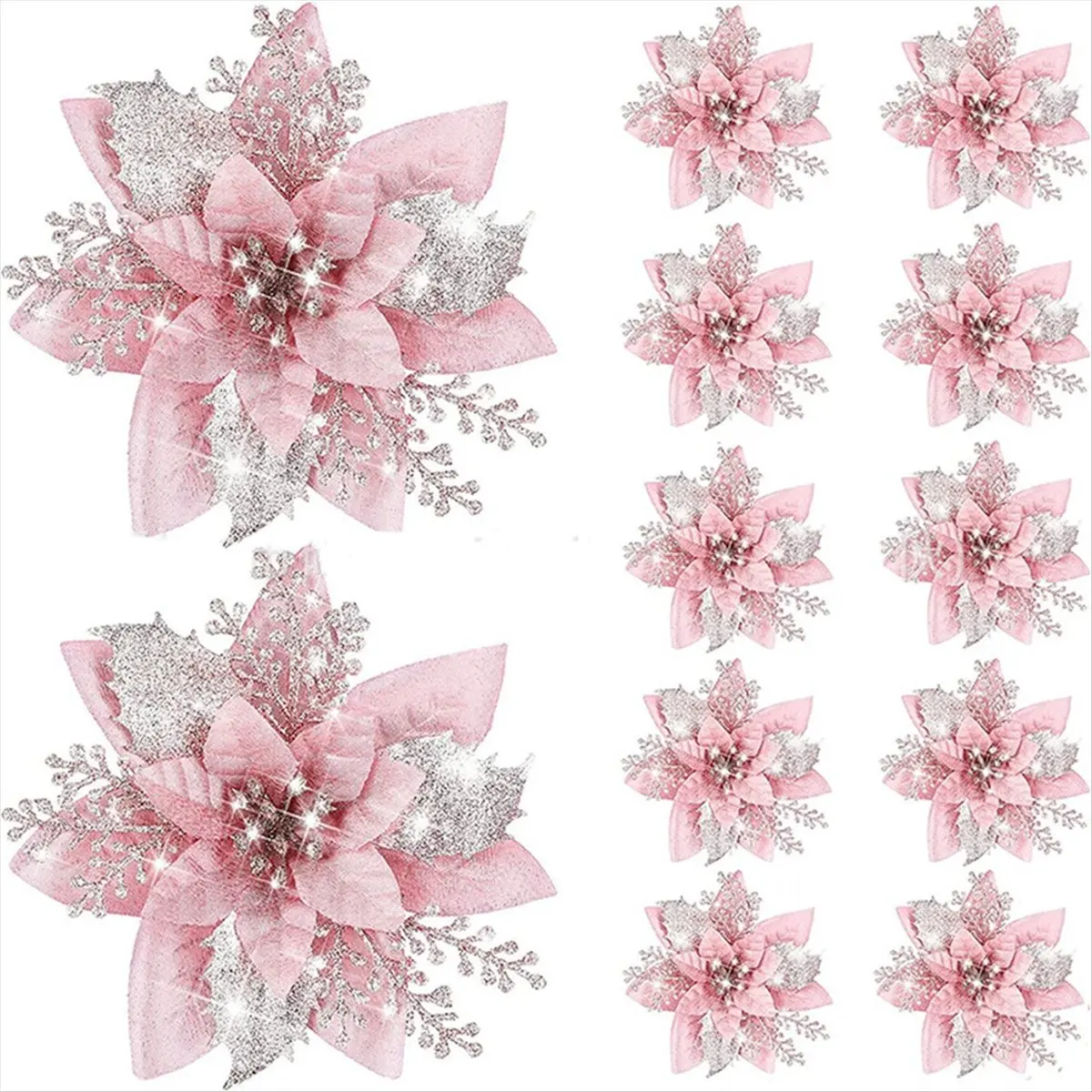 ABZT 20PCS 14.5cm Glitter Artificial Christmas Flowers Merry Christmas Tree Decoration Happy New Year Ornaments Xmas,A