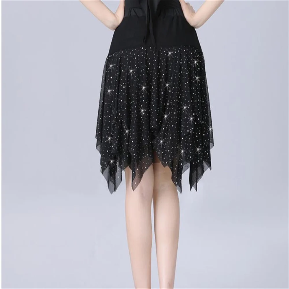 New women Sequin Gitba Dance Skirt Black Women\'s Irregular Stage Performance Skirt red color Girl\'s modern dance 50CM skirt