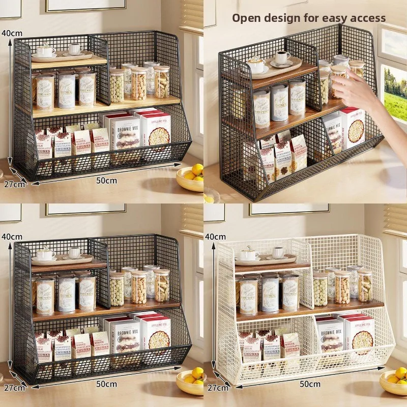 Tea Bag Storage Organizer Rack Multi-Layer Desktop Shelf Condiment Side Cabinet Bag Holder Basket Snack Home Kitchen Office New