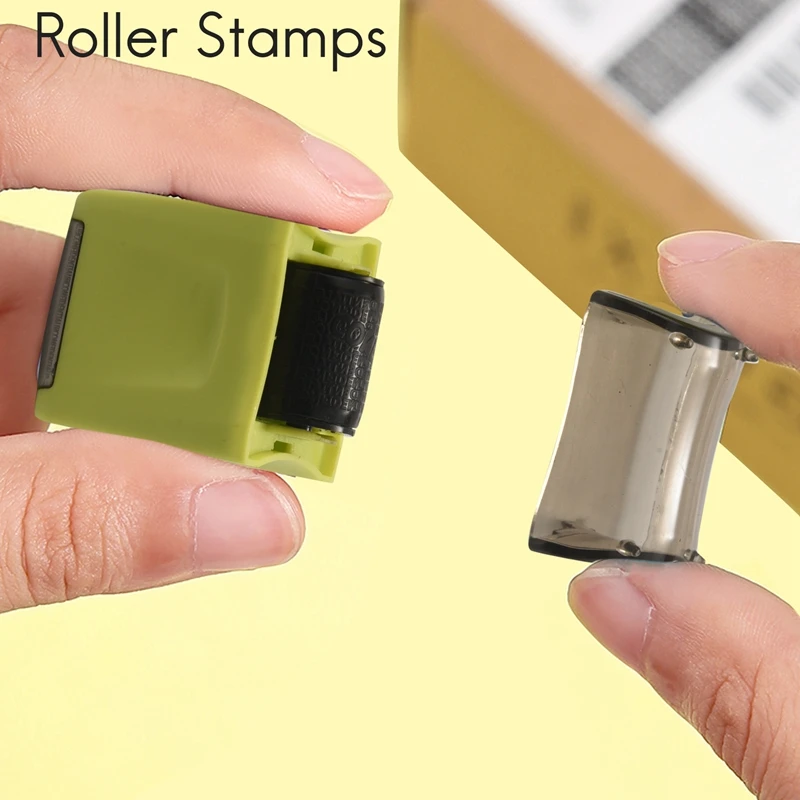 2 Pcs Identity Theft Prevention Stamp Identity Guard Roller Stamp Wide Rolling Security Stamp (Yellow And Green L And M)