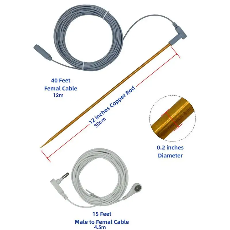 40ft/12m 암 접지선이 있는 구리 접지봉, 접지 제품용 휴대용 접지봉 키트