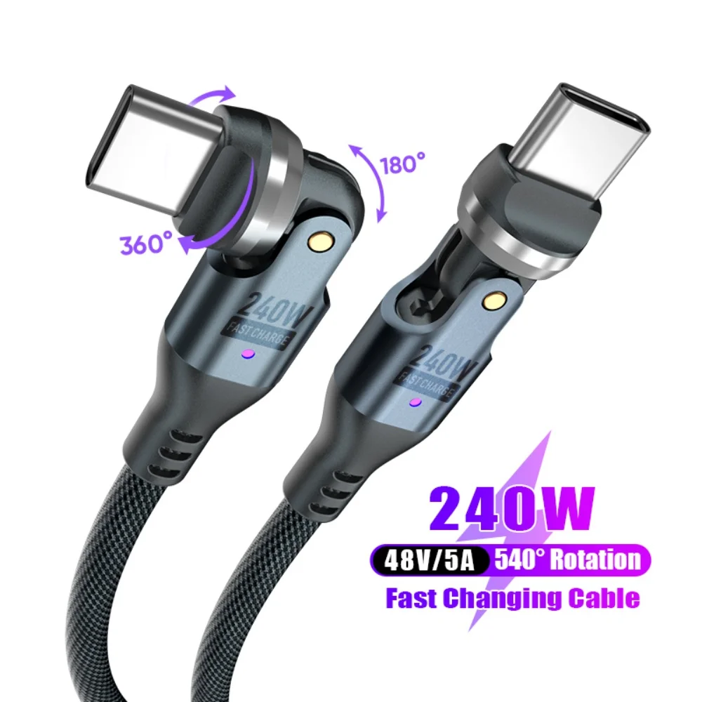 

540 Degree Rotating USB C to Type C Cable 240W Fast Charging Braided Cord for iPhone 17 Galaxy Z Flip Samsung S24 MacBook Xiaomi