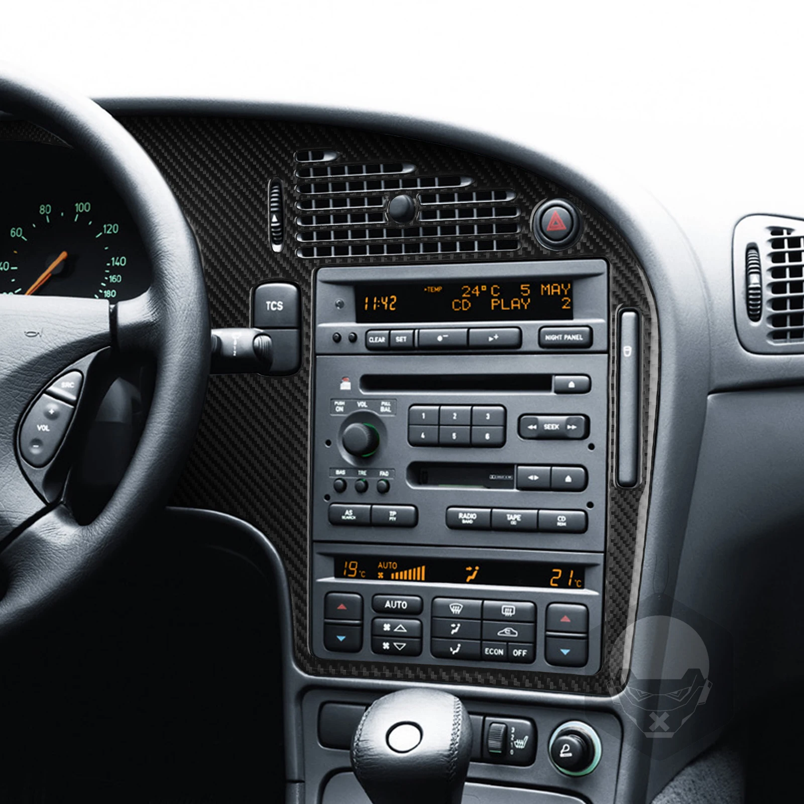 Für Saab 9-5 2003-2005 Echte Carbon-Faser-Aufkleber für Mittelkonsole, Radio, AC, CD, Schaltfläche und Aufbewahrung, Auto-Zubehör, Innendekor