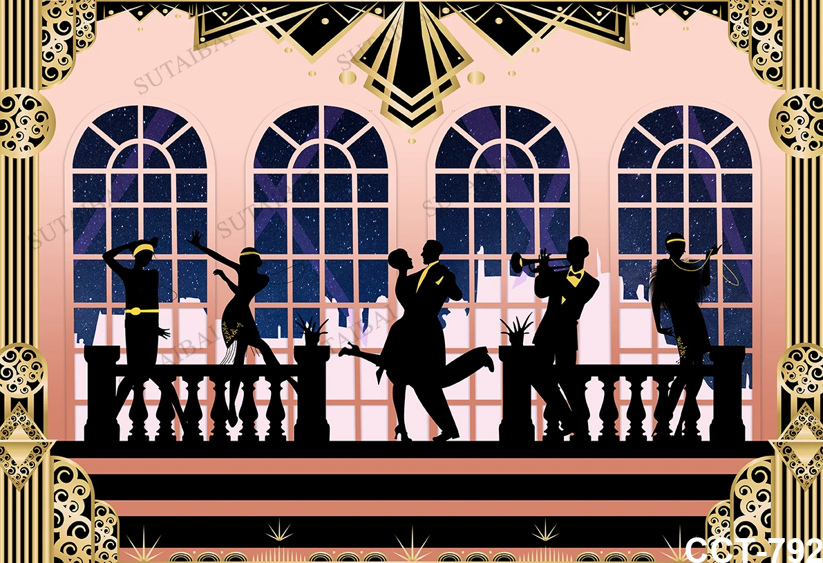 Great Gastby Photography Backdrop 1920s Black and Gold Background Retro Gatsby Birthday Backdrop Children Party Props