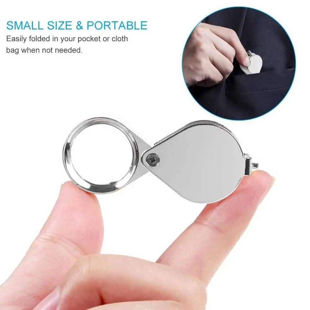 

Mini 10-30X Pocket Loupe Folding Metal Jewelry Magnifying Glass Multifunctional Antique Jade Coin Identification
