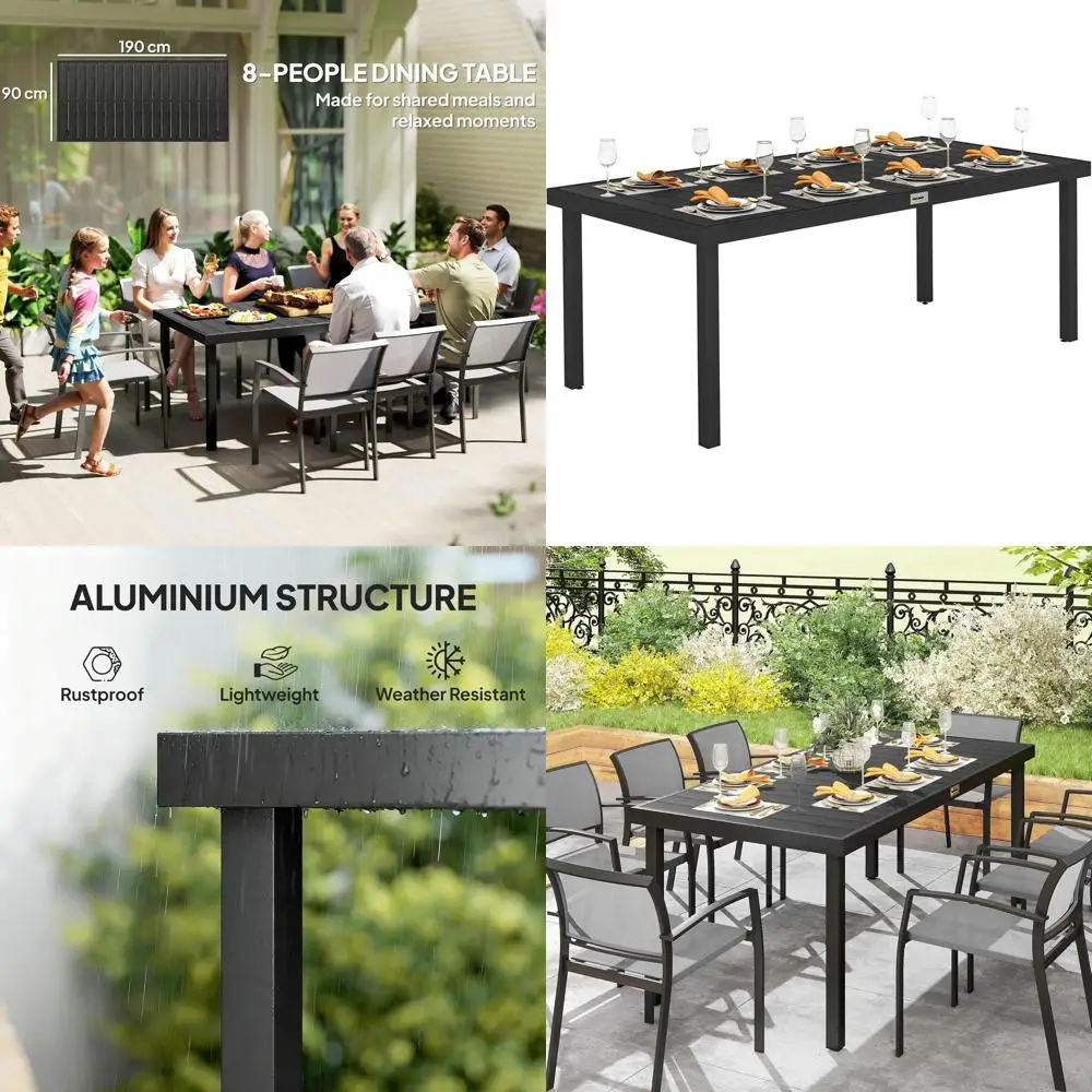 

75 x 35 All-Weather Outdoor Dining Table for 8, Suitable for Garden, Lawn, and Patio in Black