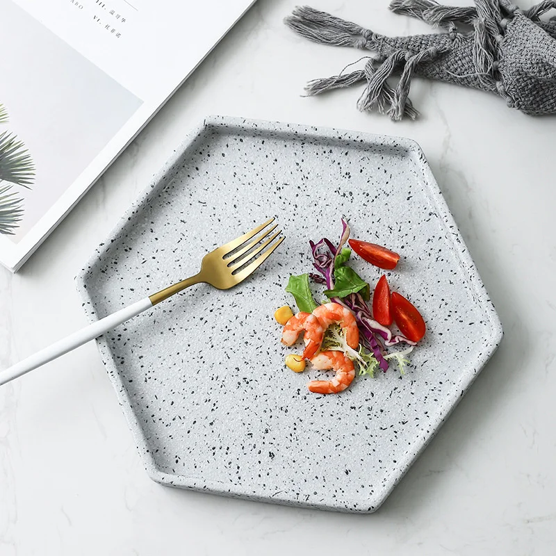 Ceramic Pastry Tray Imitation Granite Stone Steak Dish Breakfast Plate Pizza Pasta Tray Steak Dessert Dishes Tableware