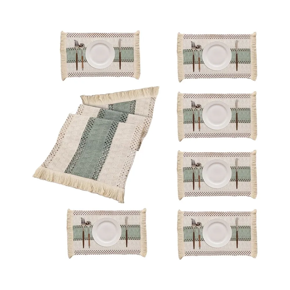 For Wooden Tables Rectangular Placemats Woven Placemat Set For Daily Dining Decorative Fabric Strip Uniform Tassels Edges