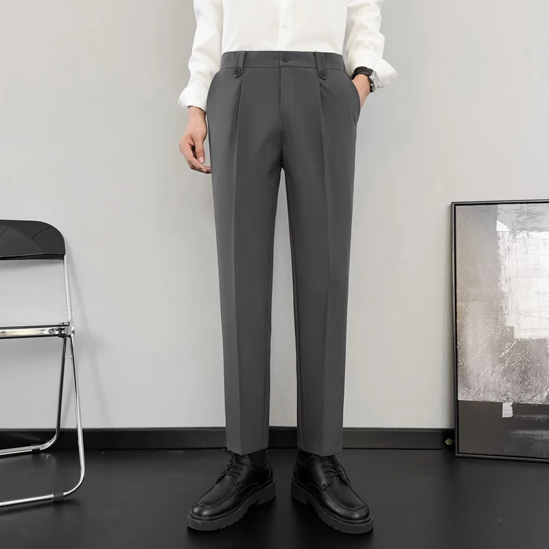 

Casual Slim Fit Trousers for Men Elastic Waist Cargo Pants Long Straight Leg Pants Cool Style Youth Popular Autumn Leisure
