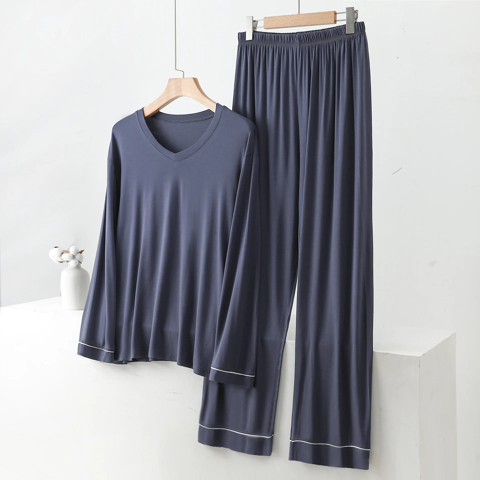 Spring Autumn Pajamas For Men New Modal Long Sleeve Shirt Trousers Suit Loose Sleepwear Man Nightwear Sleeping Pyjamas Set