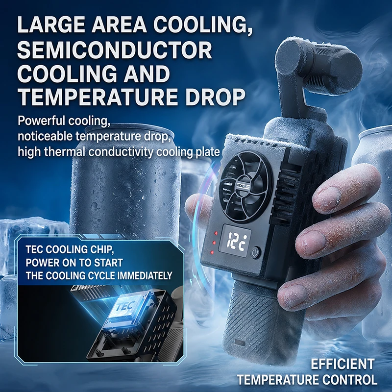 For DJI Osmo Pocket 3 Semiconductor Camera Cooler Real Time Temperature Display Type C Silent Fan for DJI Osmo Pocket 3 Vlogging