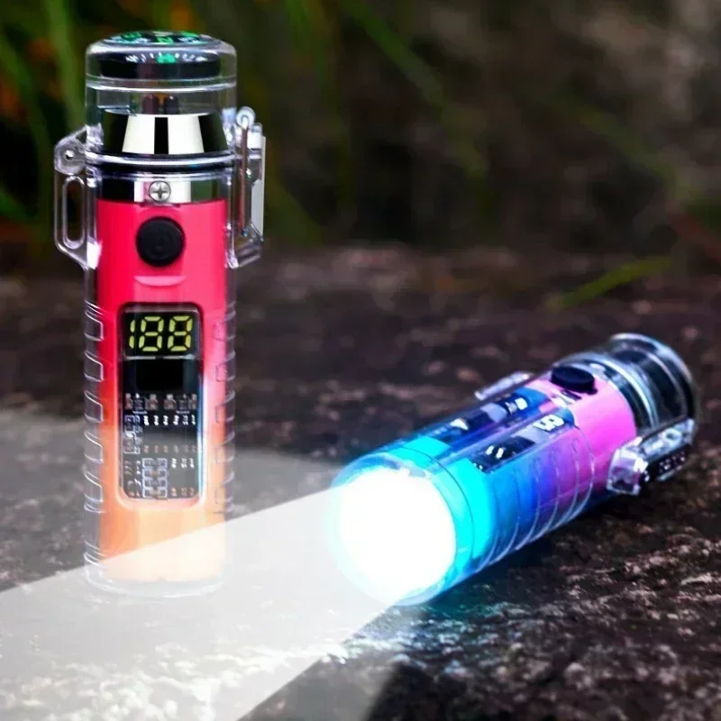 2025 Outdoor Camping Compass Waterproof Electric Dual Arc Type-C USB Lighter Multi-Function Flashlight Survival Ignition Tool