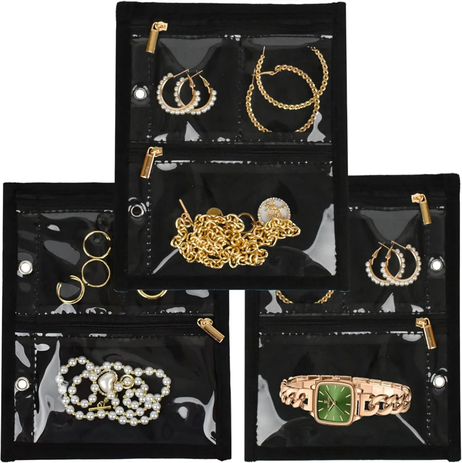 Travel Jewelry Organizer Case,Jewelry Bags Jewelry Storage Book Binder with Clear Zipper Velvet Pouch