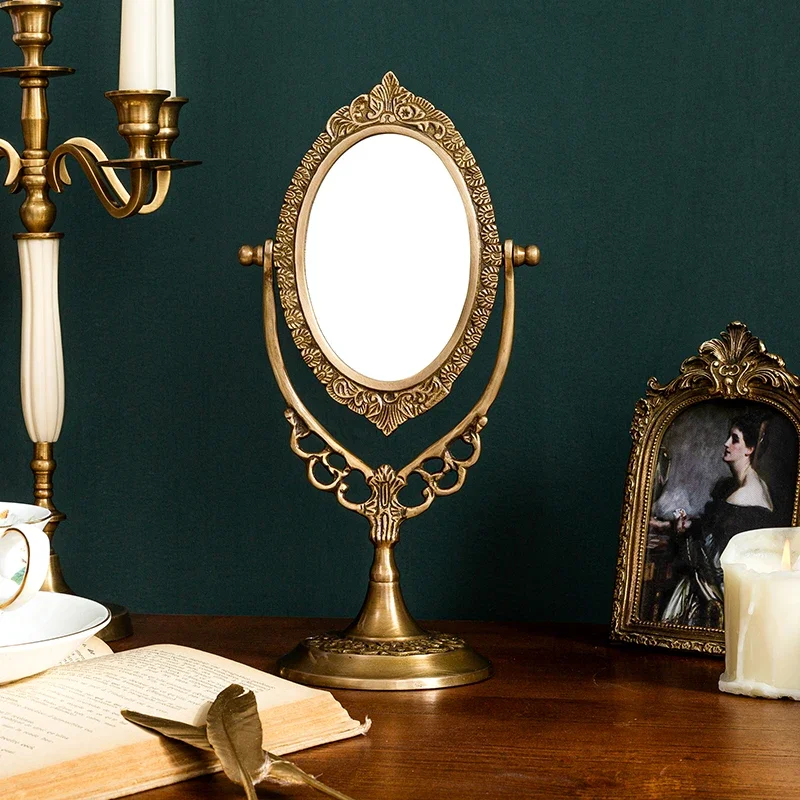 

Luxury Brass Makeup Mirror - Imported European Old-Style, Ideal for Weddings, New Home Vanity Dressing Gift, Elegant Mirror