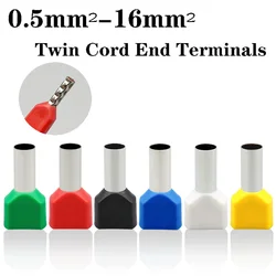 50/100PCS TE0508 Insulated Twin Cord End Terminals Pure Copper Tubular Crimp Terminals For 0.5-16mm²TE7508 Wire connector kit