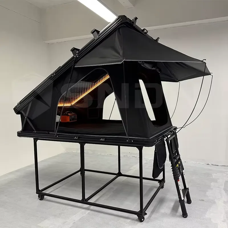 SNDN Camping Aluminum Triangle X Hinge Rooftop Tent Hard Shell 2-3 Person Off-road Car Roof Tent X Frame with