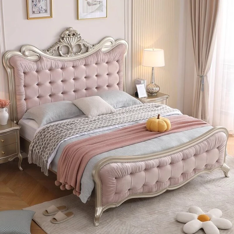 American princess bed French light luxury wood double bed European master bedroom comfortable cama matrimonio home furniture