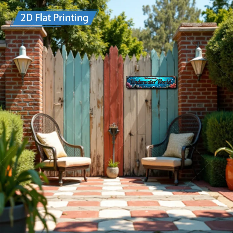 1 قطعة علامة معدنية، 4 × 16 بوصة "علامة معدنية لعالم المياه الريفية تحت الماء - ديكور موضوع المحيط للمنزل والحديقة" #3