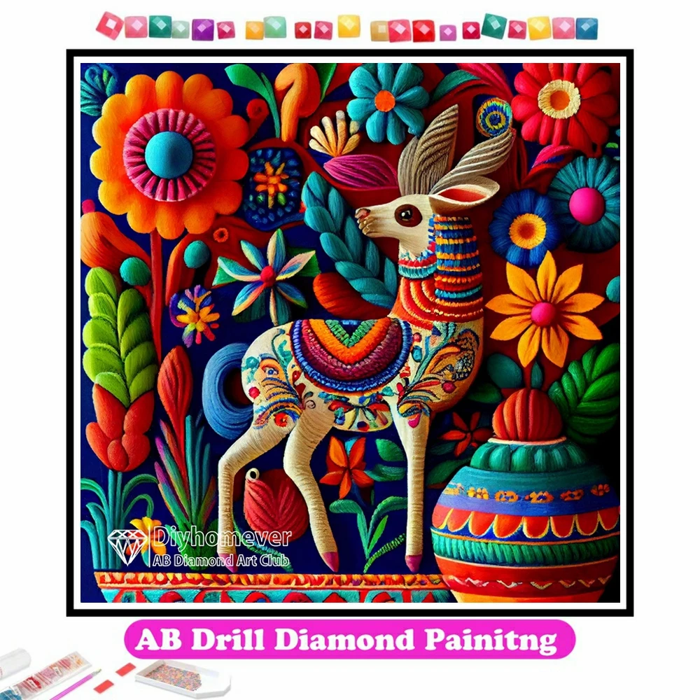 

Colorful Mexican Llama 5D DIY AB Diamond Painting Mosaic Art Cross Stitch Pictures Embroidery Rhinestones Home Decor Gift