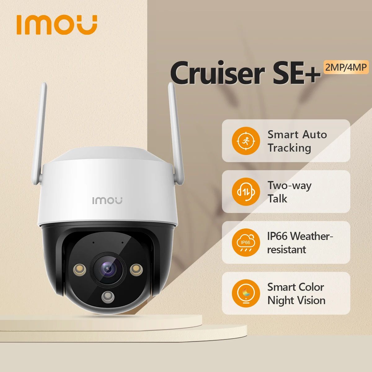 IMOU Cruiser SE+ 4MP Outdoor Wi-Fi Camera IP66 Weatherproof Camera 8X Digital Zoom Night Vision AI Human Detection Camera