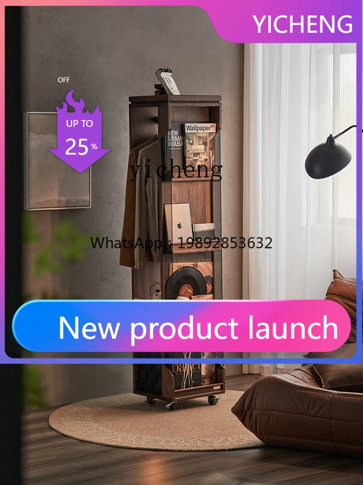 

0 solid wood rotating frame bedroom home full body mirror black walnut magazine rack full-length mirror