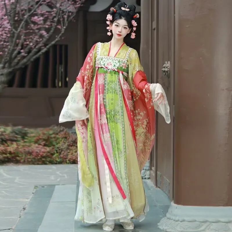 

Женское платье Ханьфу: винтажное китайское платье с градиентной сине-зеленой вышивкой, костюм для Хэллоуина, косплей, костюм Тан, Ханьфу