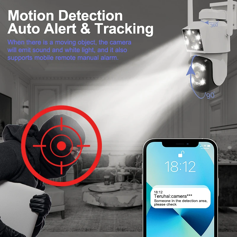 Dual Lens Wireless Camera 3MP Wireless Security Camera Motion Detection Audio Video 1080P HD Surveillence Outdoor CCTV Camera