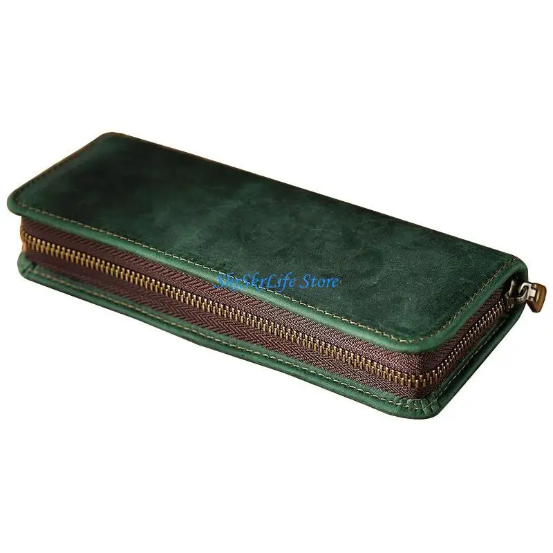 

E65E Vintage Leather Pen for Case Pen Portable Stationery Bag for Students Women Men Travel Daily Use